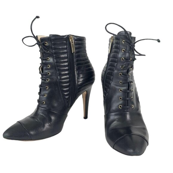 🟣🟣🟣 COYE NOKES Womens Size 37/7 Black Leather Ankle Laced Cap Toe Zip Boots - Picture 9 of 9